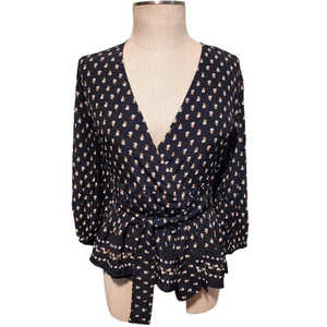 Faithful the Brand Anthropologie Black La Terrace Print Wrap Blouse Shirt Top XS